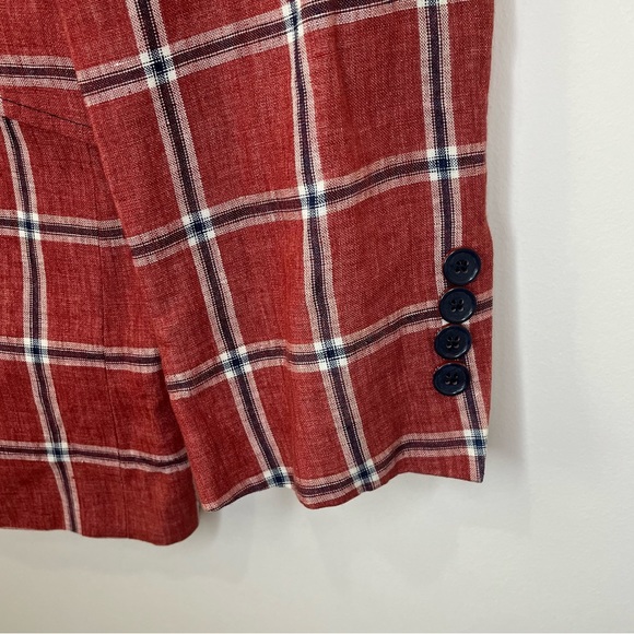 Ted Baker Endurance Linen Windowpane Check Plaid Linen Blazer Red Size 40R - Picture 9 of 13